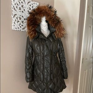 Size two Moncler coat Dark army green red fox
